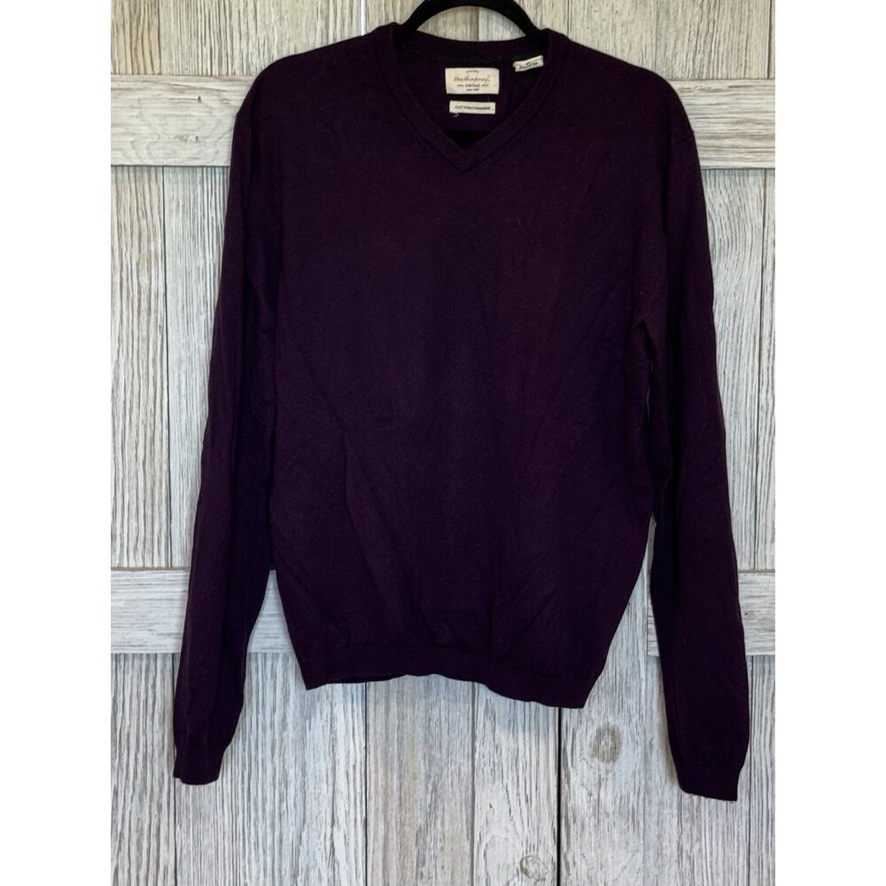 Weatherproof Vintage Men's V Neck Cotton& Cashmere Purple Knit Sweater Size M